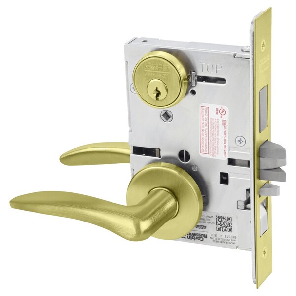 Apartment or Dormitory Mortise Lock, DS Lever, A Rose, Satin Brass